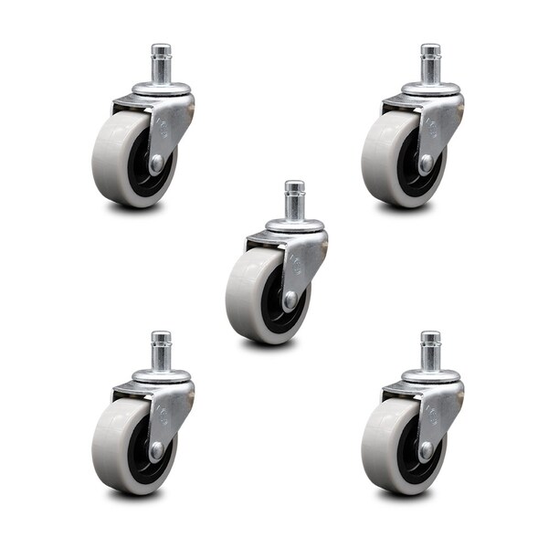 2 Inch Polyurethane Wheel 7/8 Grip Ring Stem Caster, 5PK